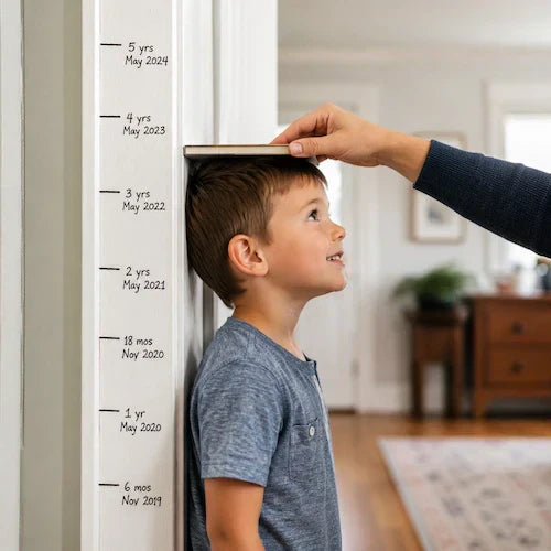 boy being measured on doorjamb 
