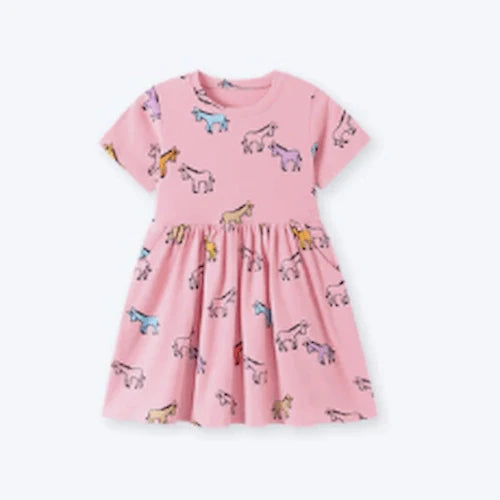 girls pink dress with horse prints