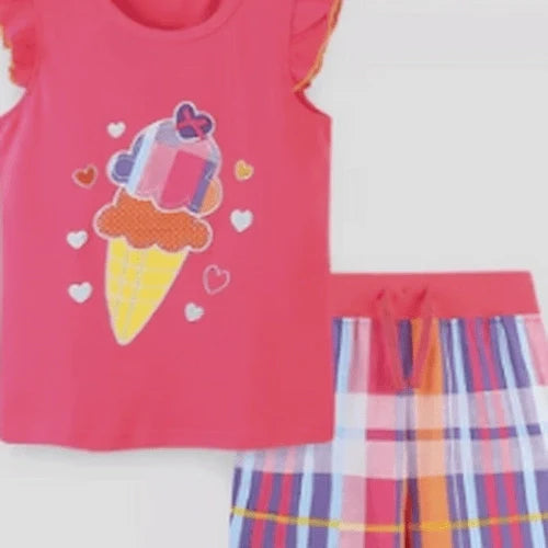 pink and plaid girls shorts set