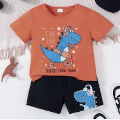 Boys shorts set orange t shirt with black shorts