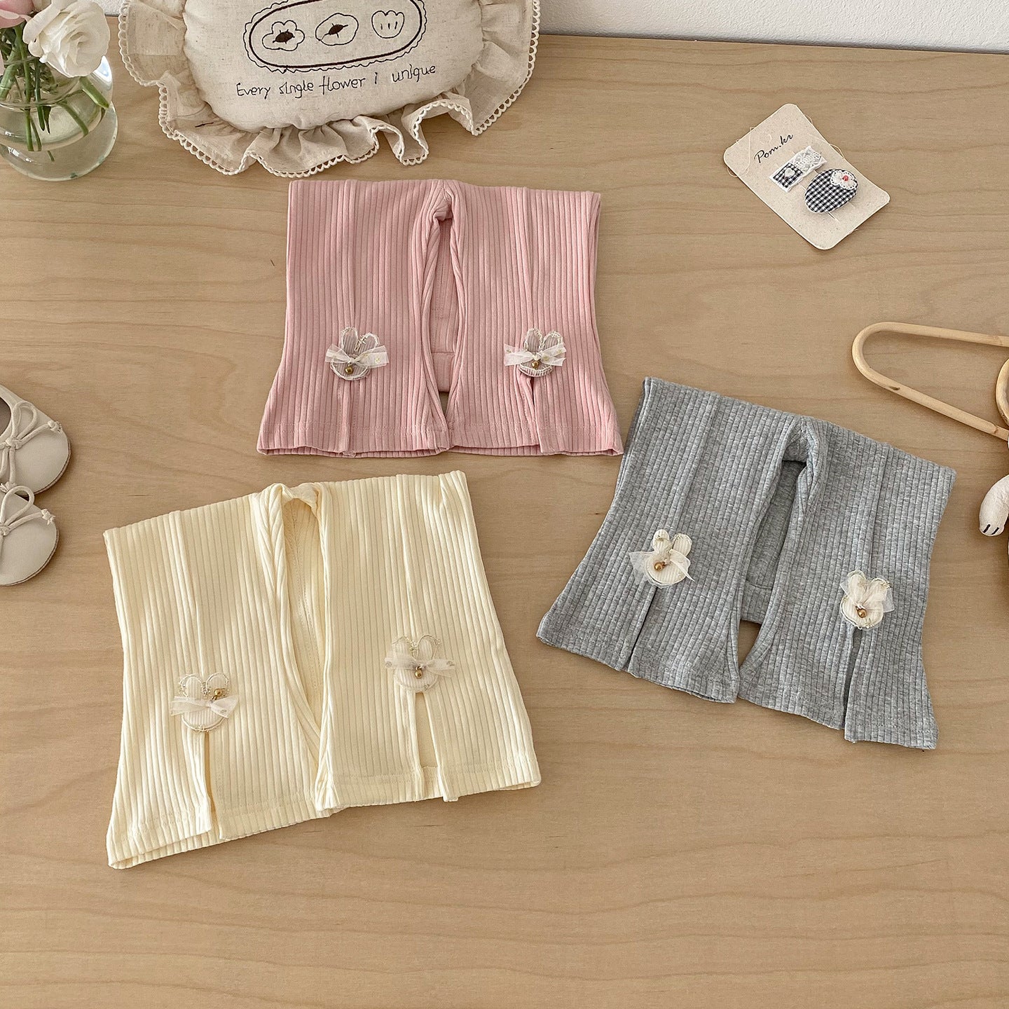 Cute Butterfly Knot Knit Pants for Baby Girls, Spring New Style, Forked Cuff Design, Fashionable and Versatile