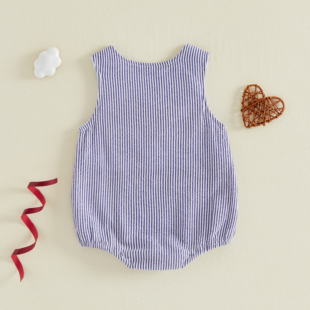 Summer Striped Sleeveless Romper for Kids Embroidered Baby Onesie Infant Bodysuit