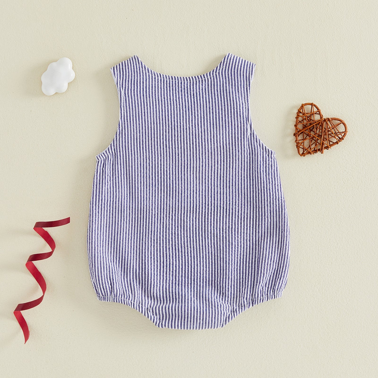 Summer Striped Sleeveless Romper for Kids Embroidered Baby Onesie Infant Bodysuit