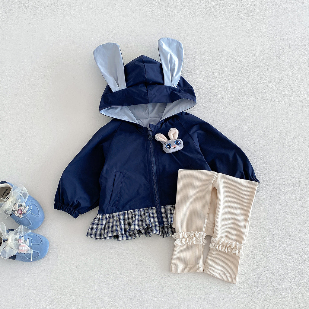Cute Rabbit Ears Outerwear Set for Baby Girls, Spring New Fashion Two-Piece Set with Cardigan and Leggings