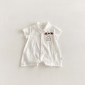 Summer New Boys' Cool White Polo Neck Romper, Baby Thin Cotton Short Sleeve Crawling Suit