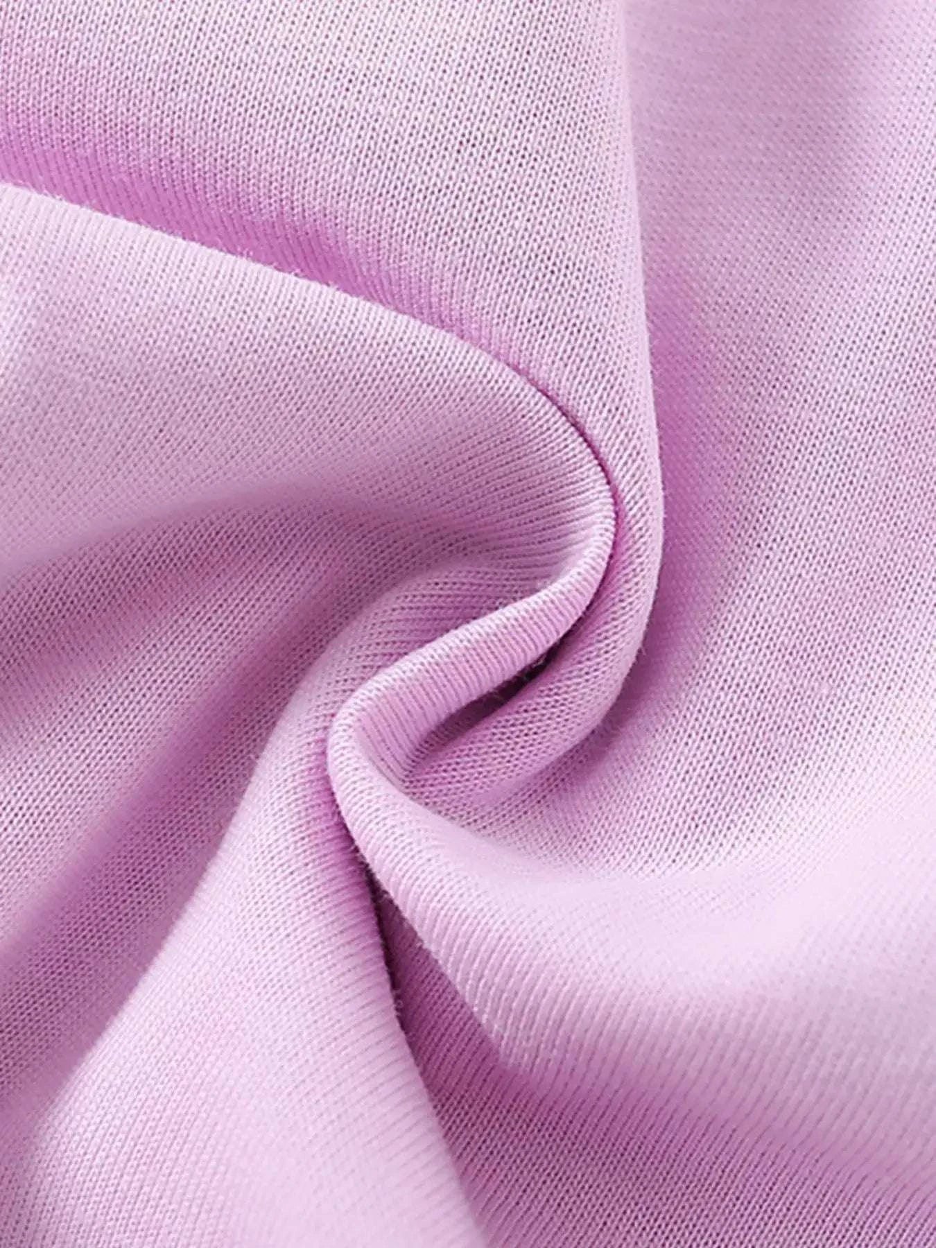Pink T-shirt fabric close-up, smooth knit and crew-neck binding