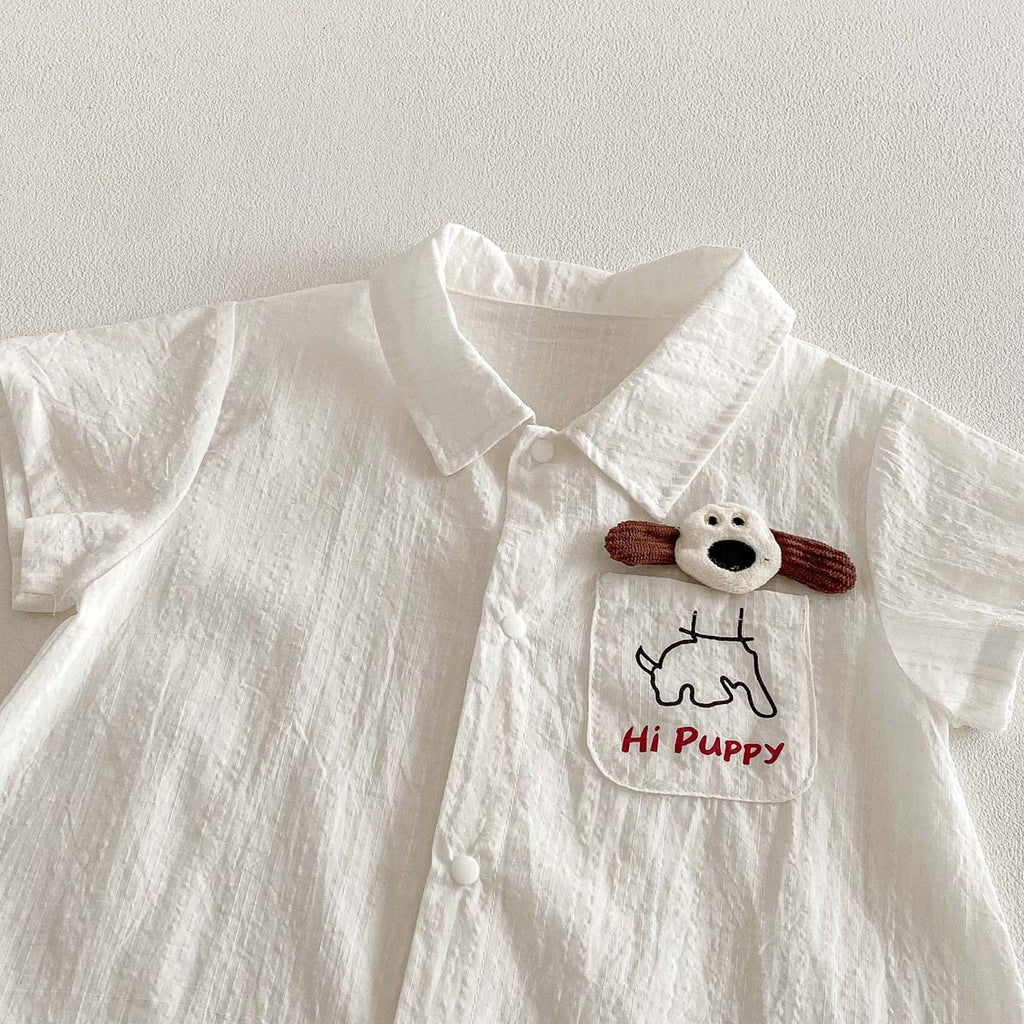 Summer New Boys' Cool White Polo Neck Romper, Baby Thin Cotton Short Sleeve Crawling Suit