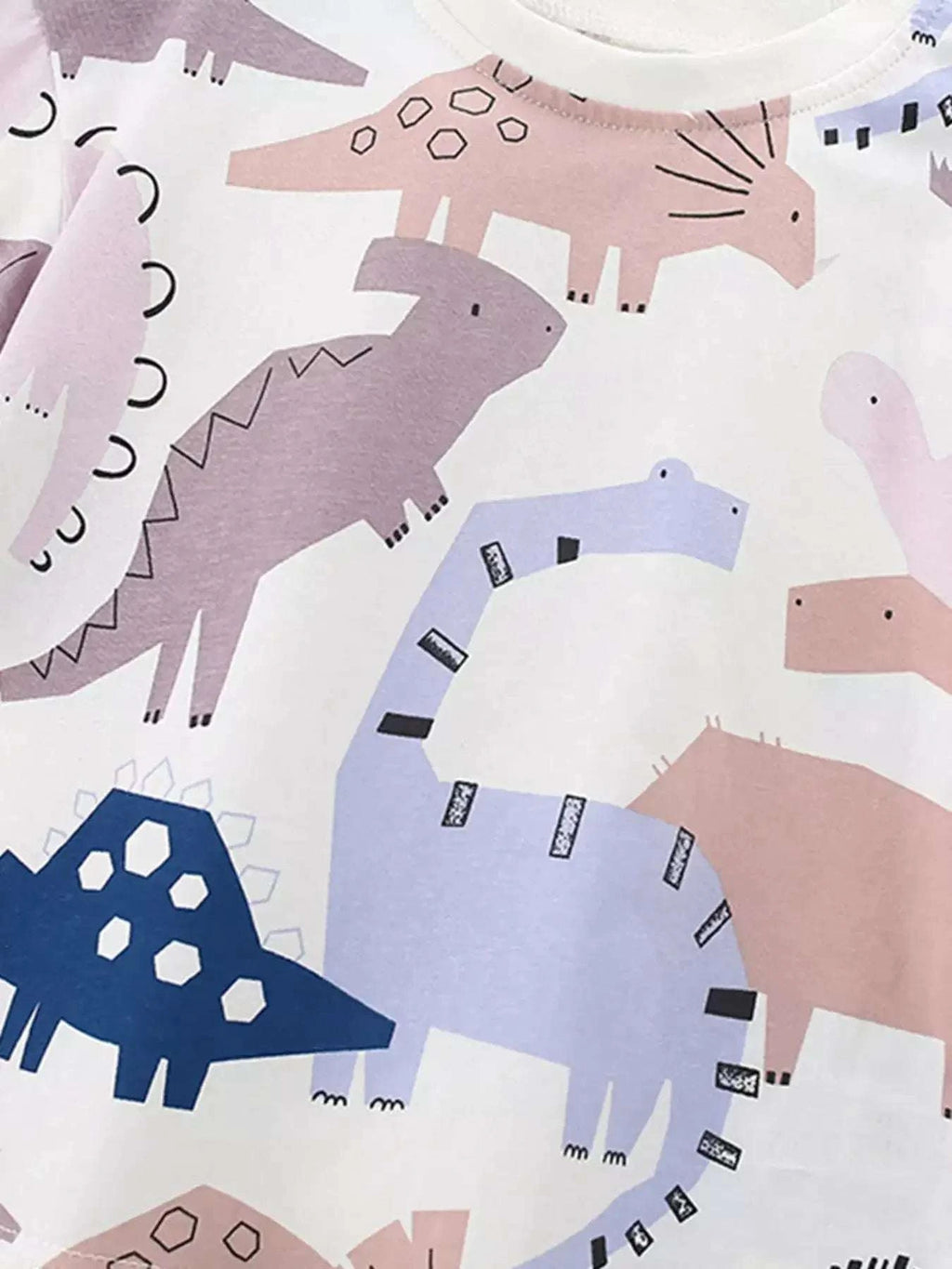 Children's dinosaur print round-neck top and shorts set, multicolor allover