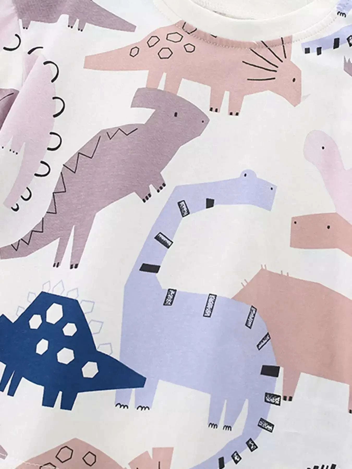 Children's dinosaur print round-neck top and shorts set, multicolor allover