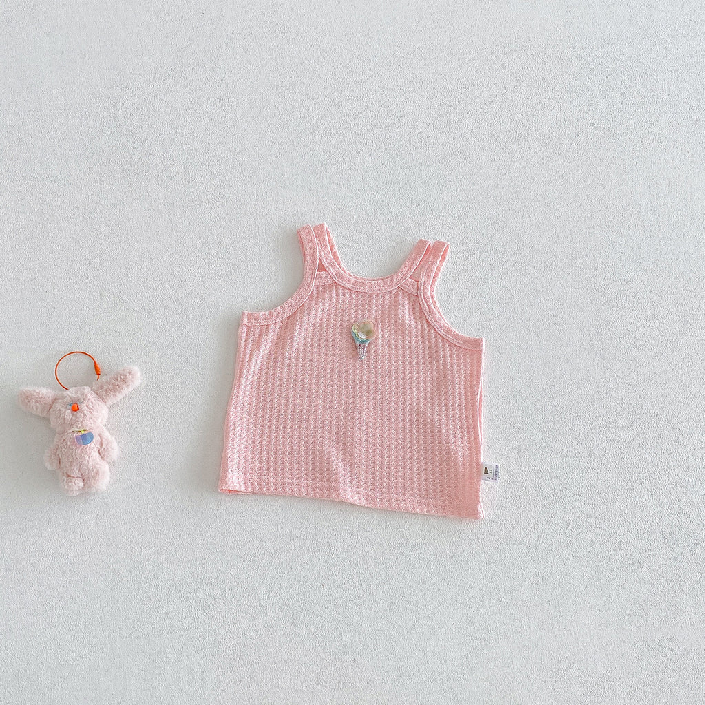Summer New Baby Sweet Knit Vest with Breathable Bow Net Skirt Two-Piece Set