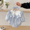 Cute Baby Girl Bodysuit with Blue Bow Dress, Spring Sister Outfit for Toddlers