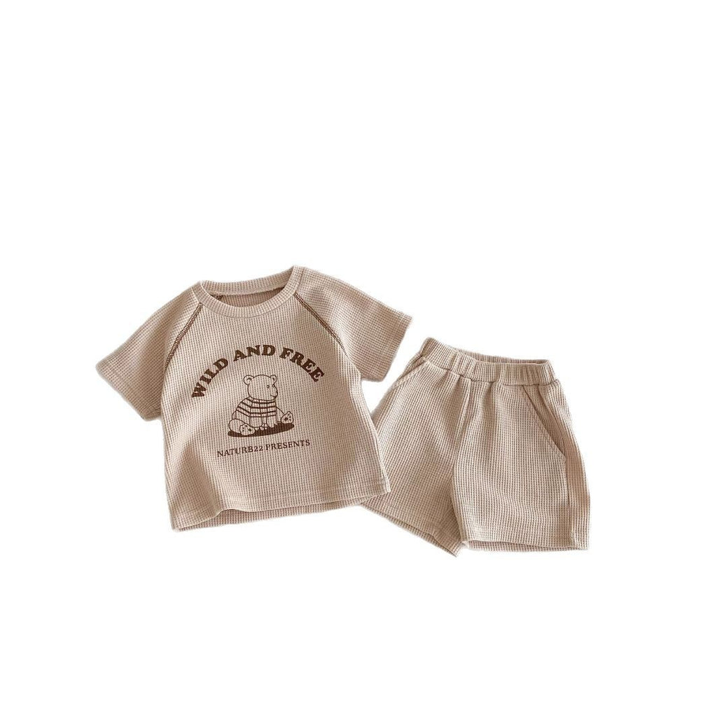 Infant and Toddler Clothes Set - Baby Summer Casual Waffle Knit Short Sleeve T-Shirt and Shorts Two-Piece Set