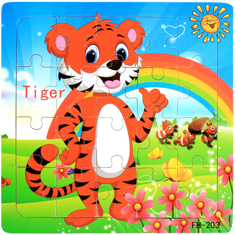 Wooden puzzle, children's animal puzzle, educational cartoon, flat puzzle toy for early childhood education