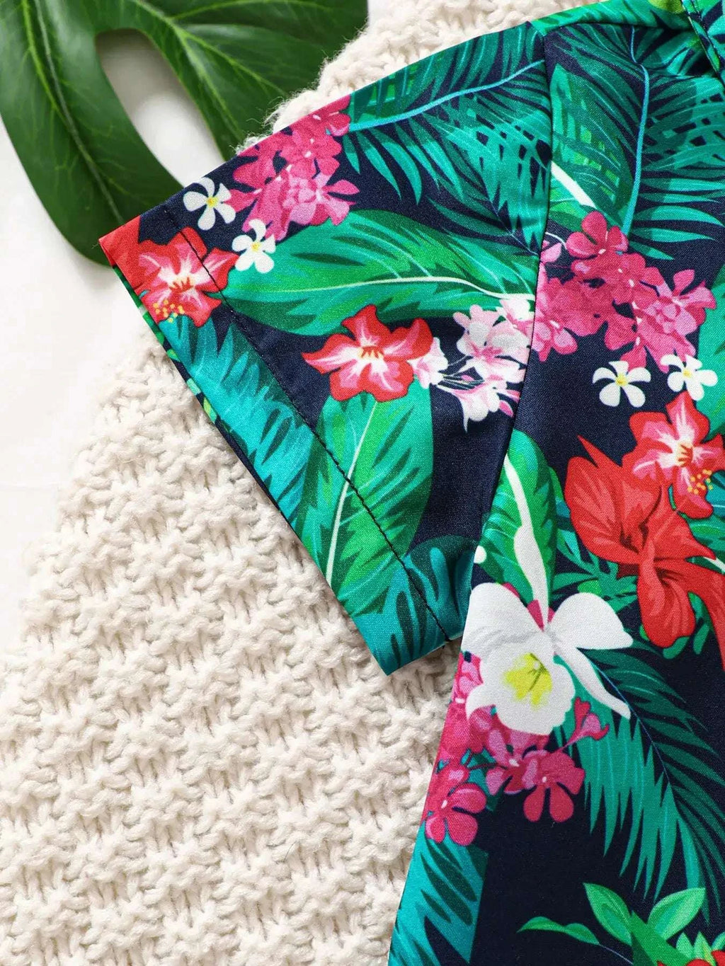 Kids tropical print shirt with colorful floral and leaf pattern