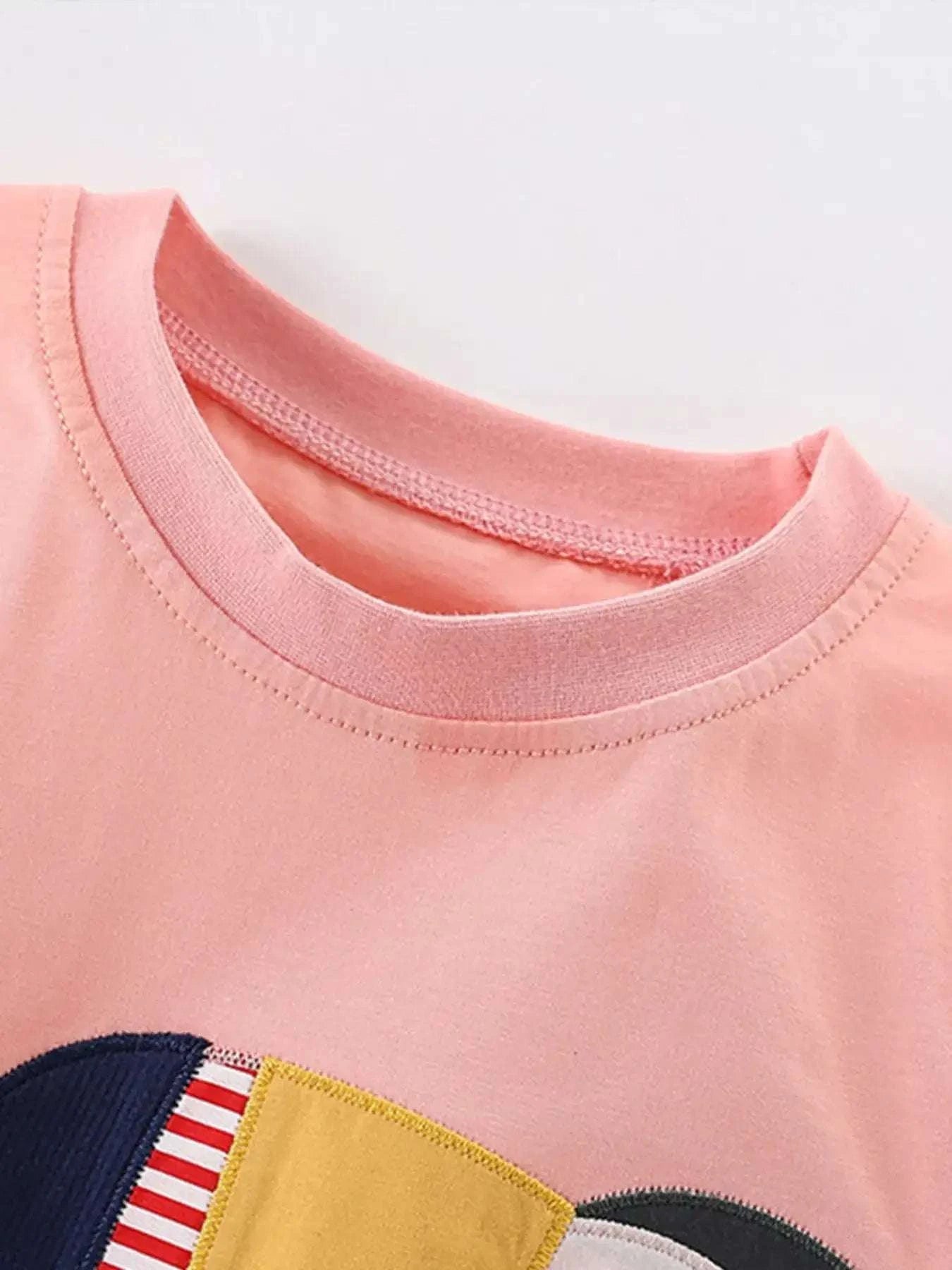 Watermelon pink kids short sleeve T-shirt, crew neck with partial toucan graphic
