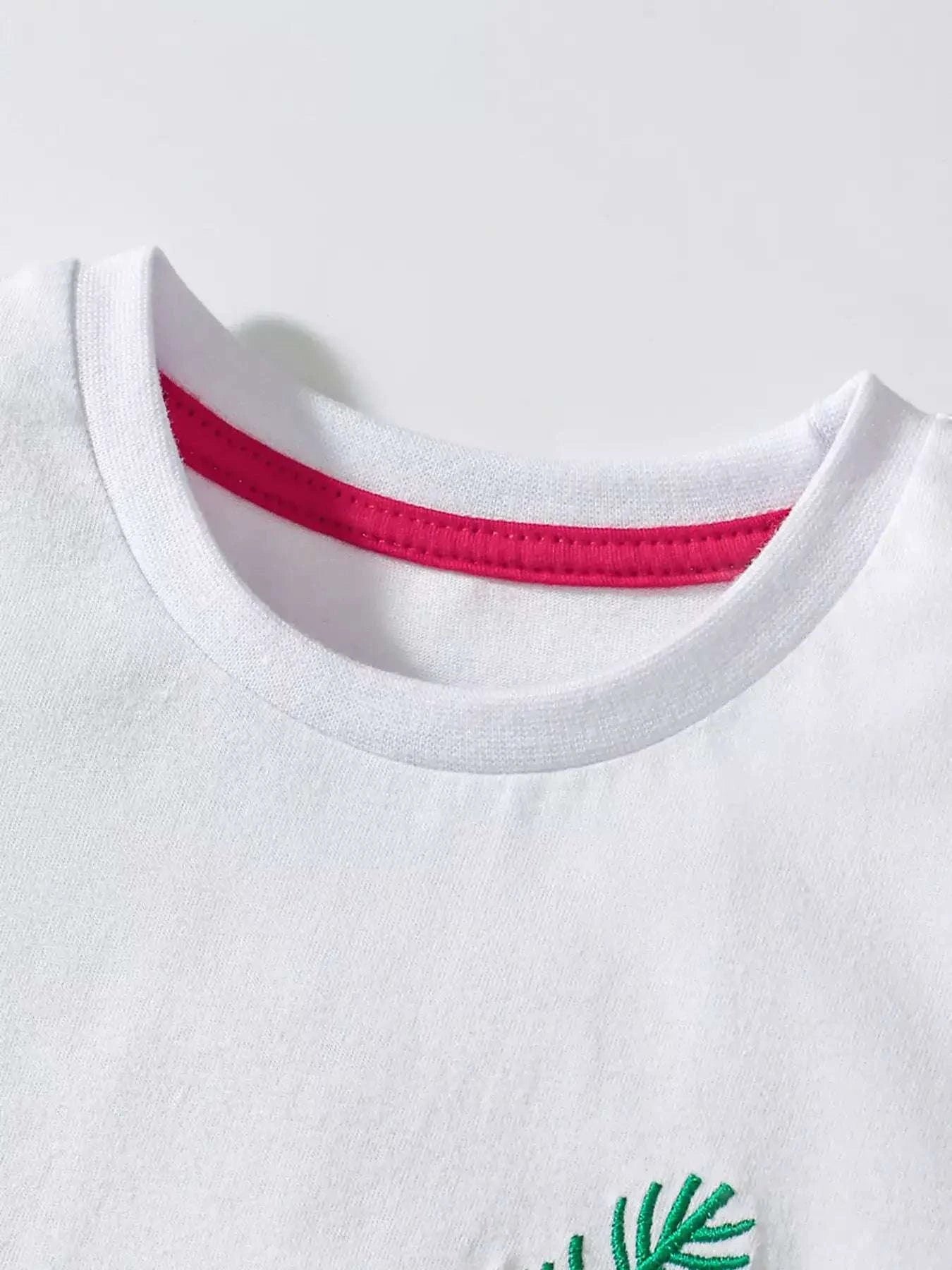White kids round-neck T-shirt with red-trim collar