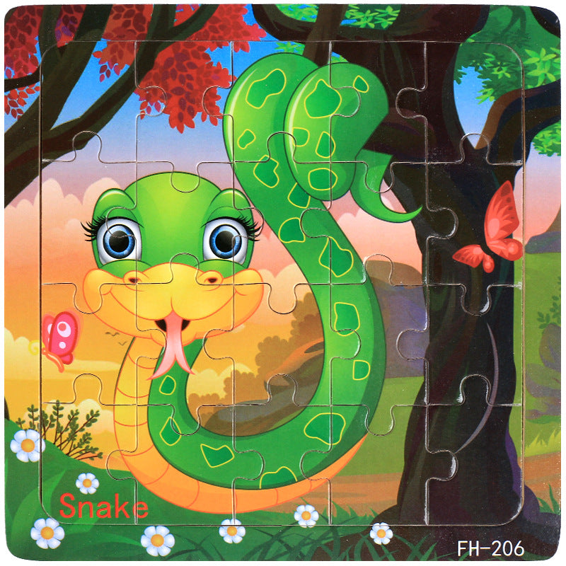Wooden puzzle, children's animal puzzle, educational cartoon, flat puzzle toy for early childhood education