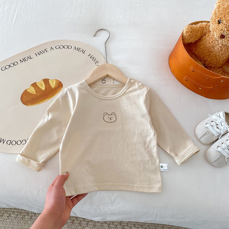 Spring Autumn Simple Infant Toddler Embroidered Cartoon Top Cotton Long Sleeve T-Shirt