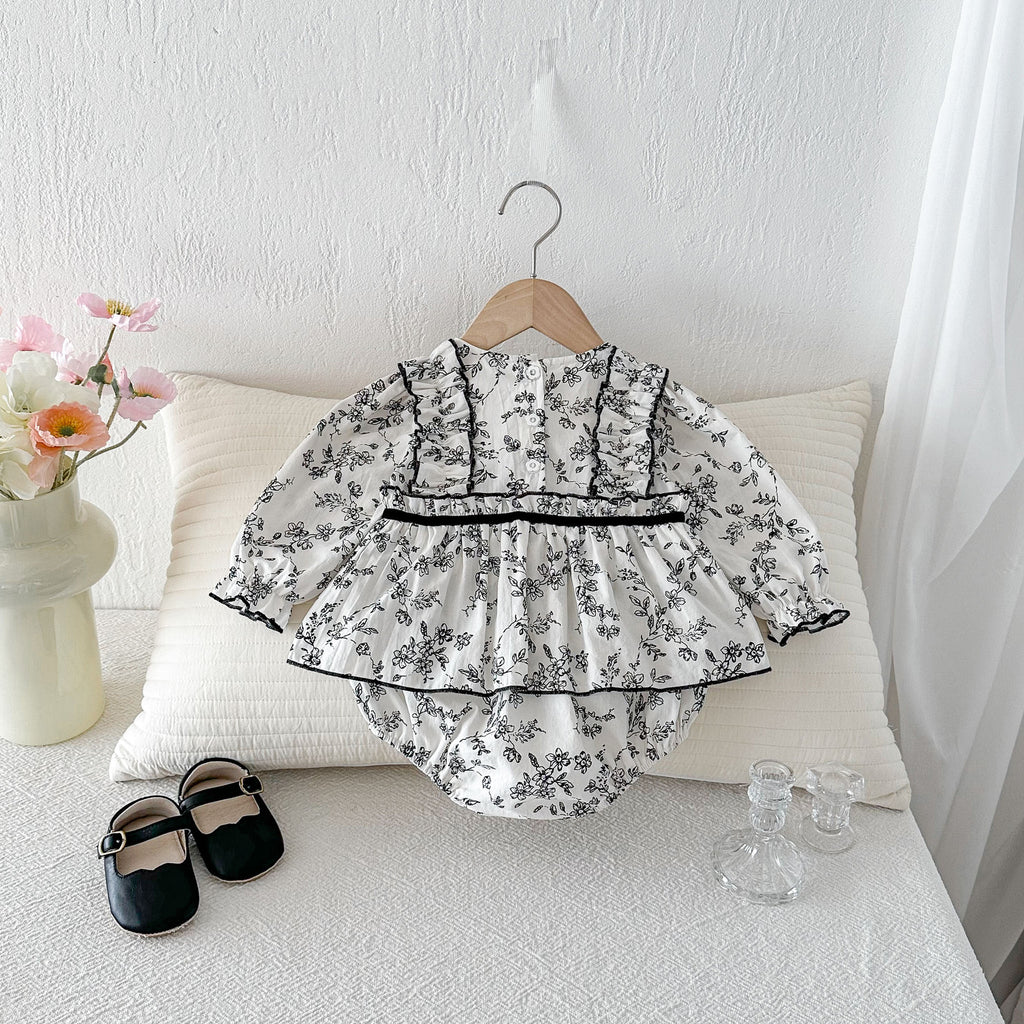 Baby Romper Spring Autumn Clothing, Girl Baby Floral Elegant Princess Onesie Dress, Newborn Bodysuit