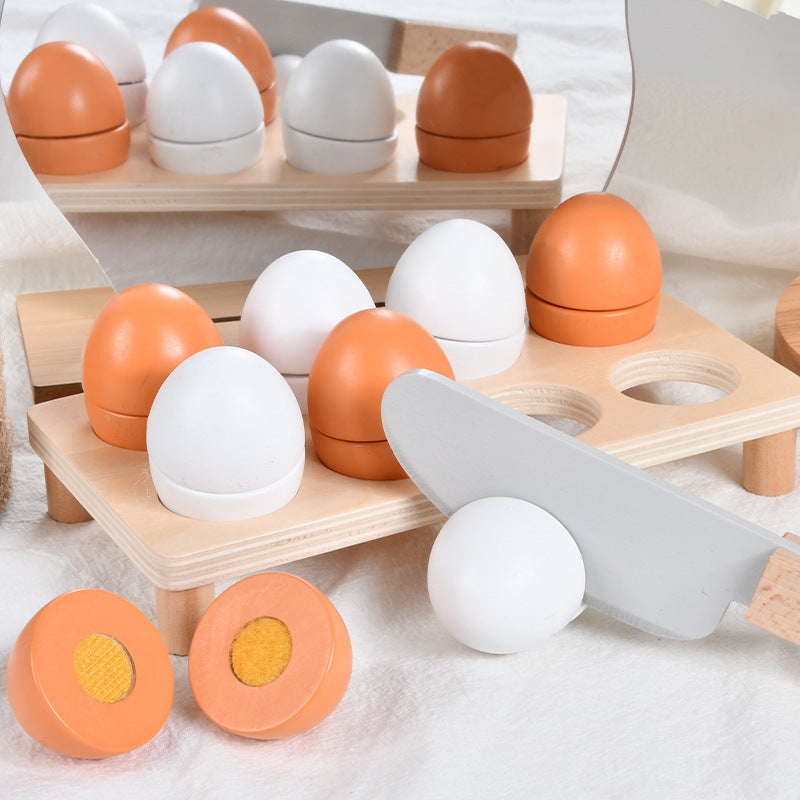 Young Children's Wooden Simulation Egg Cooking Box Cut Music Early Education Kitchen Food Play House Educational Toys