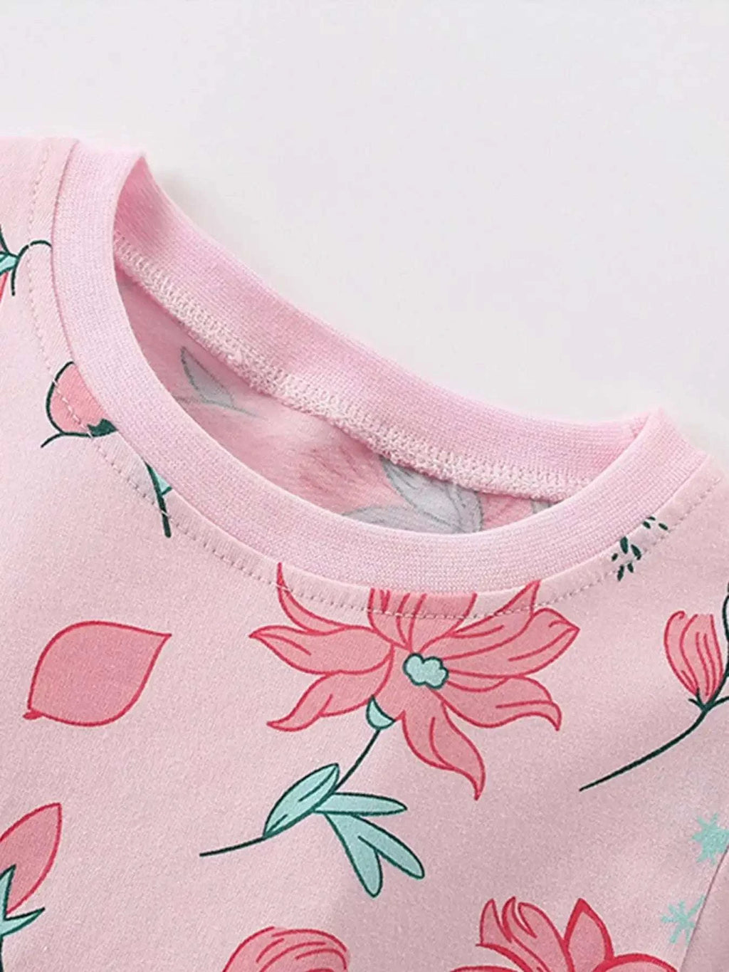 Blush pink floral print kids short-sleeve tee, round crew neck