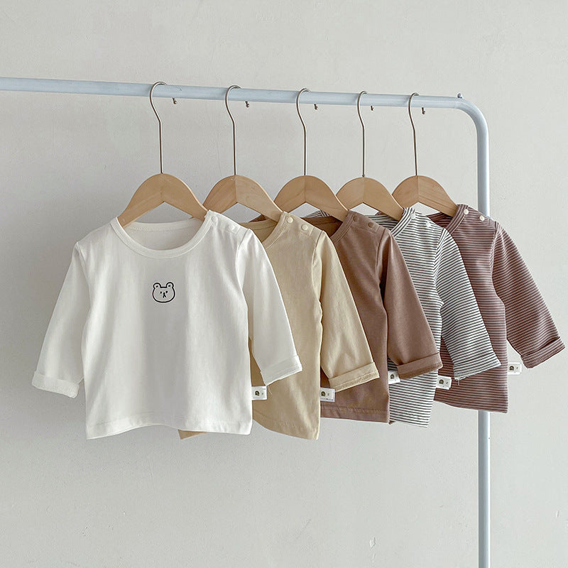 Spring Autumn Simple Infant Toddler Embroidered Cartoon Top Cotton Long Sleeve T-Shirt