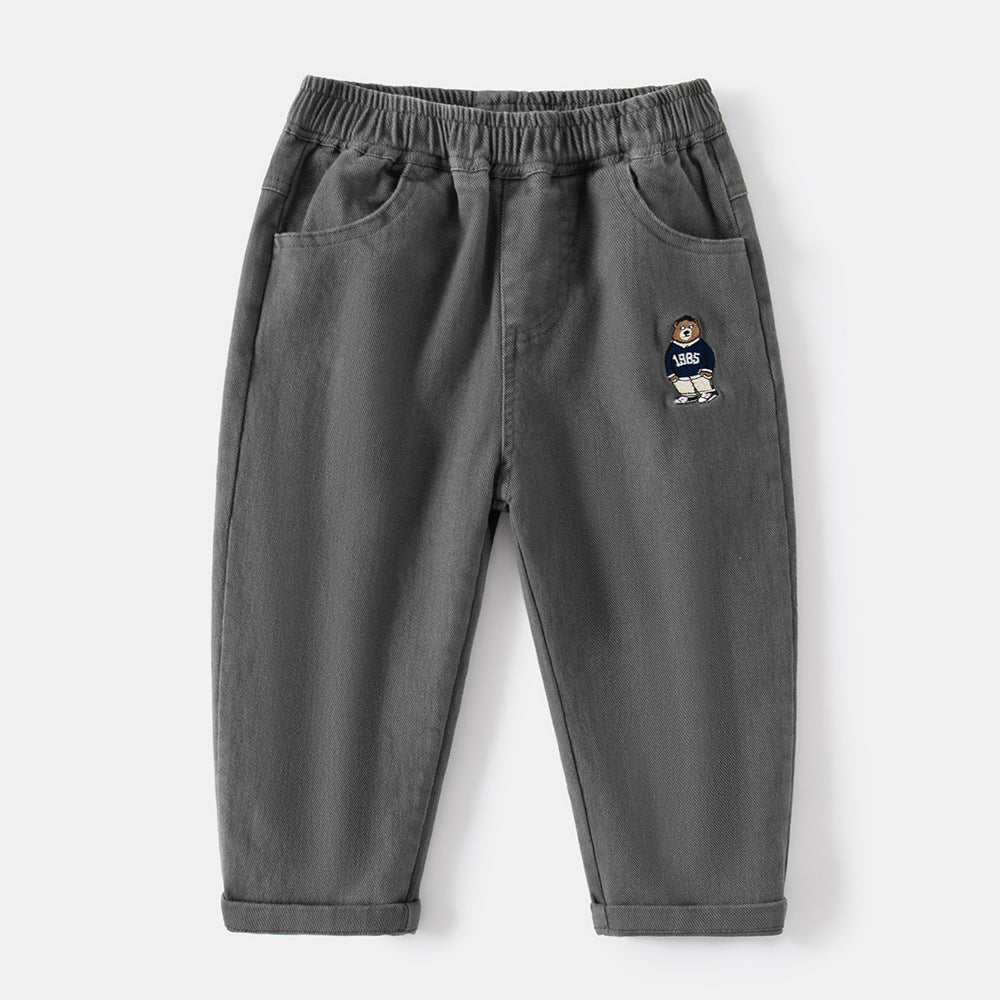 Boy's Spring and Autumn Casual Long Pants with Cartoon Embroidery for Kids and Toddlers