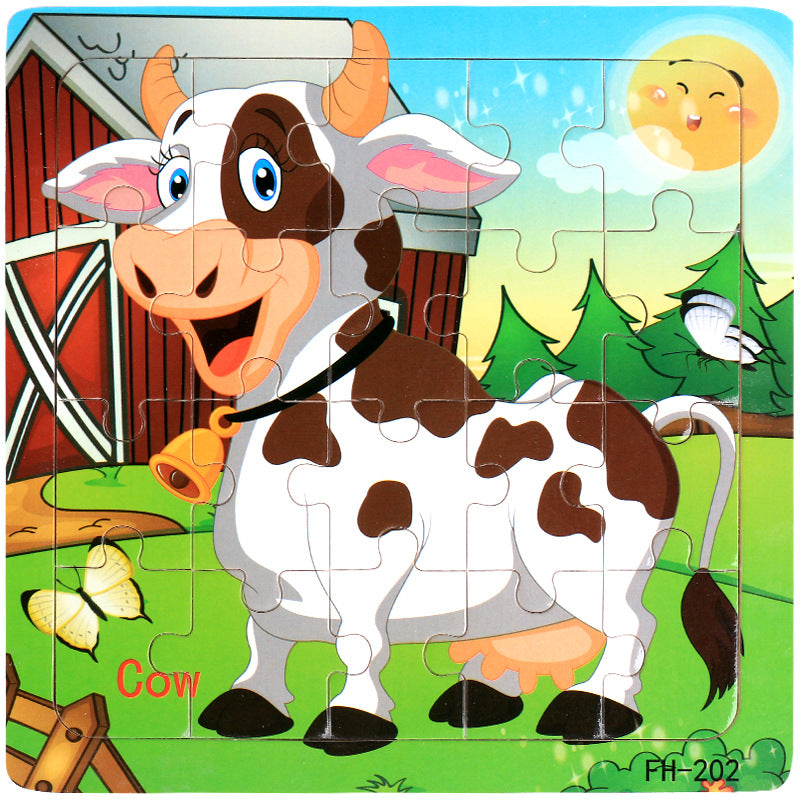 Wooden puzzle, children's animal puzzle, educational cartoon, flat puzzle toy for early childhood education