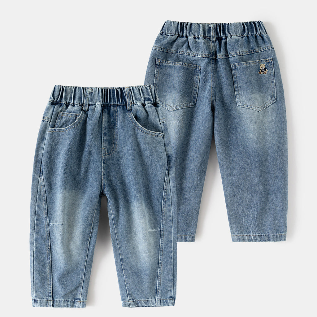 Boy's Casual Denim Long Pants Kids Cartoon Solid Color Jeans