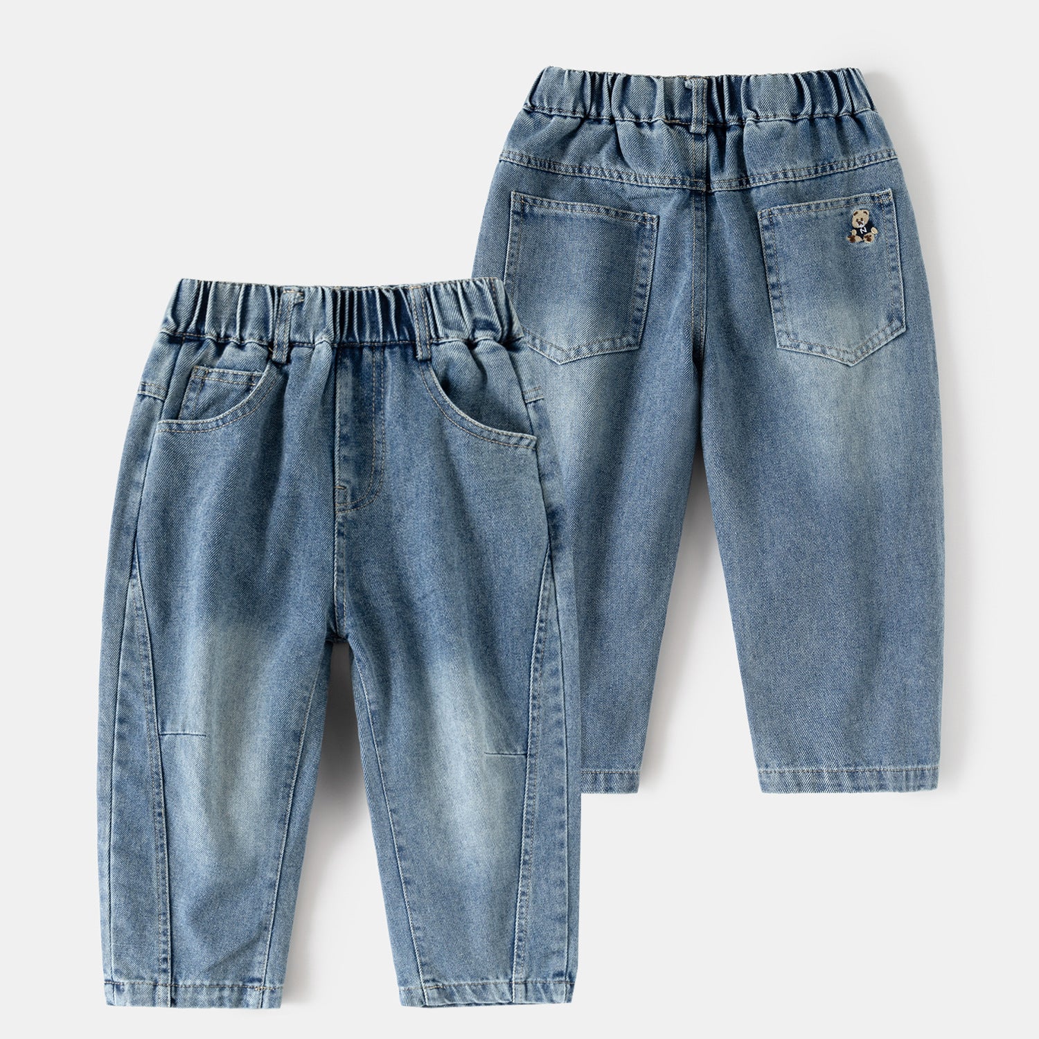Boy's Casual Denim Long Pants Kids Cartoon Solid Color Jeans