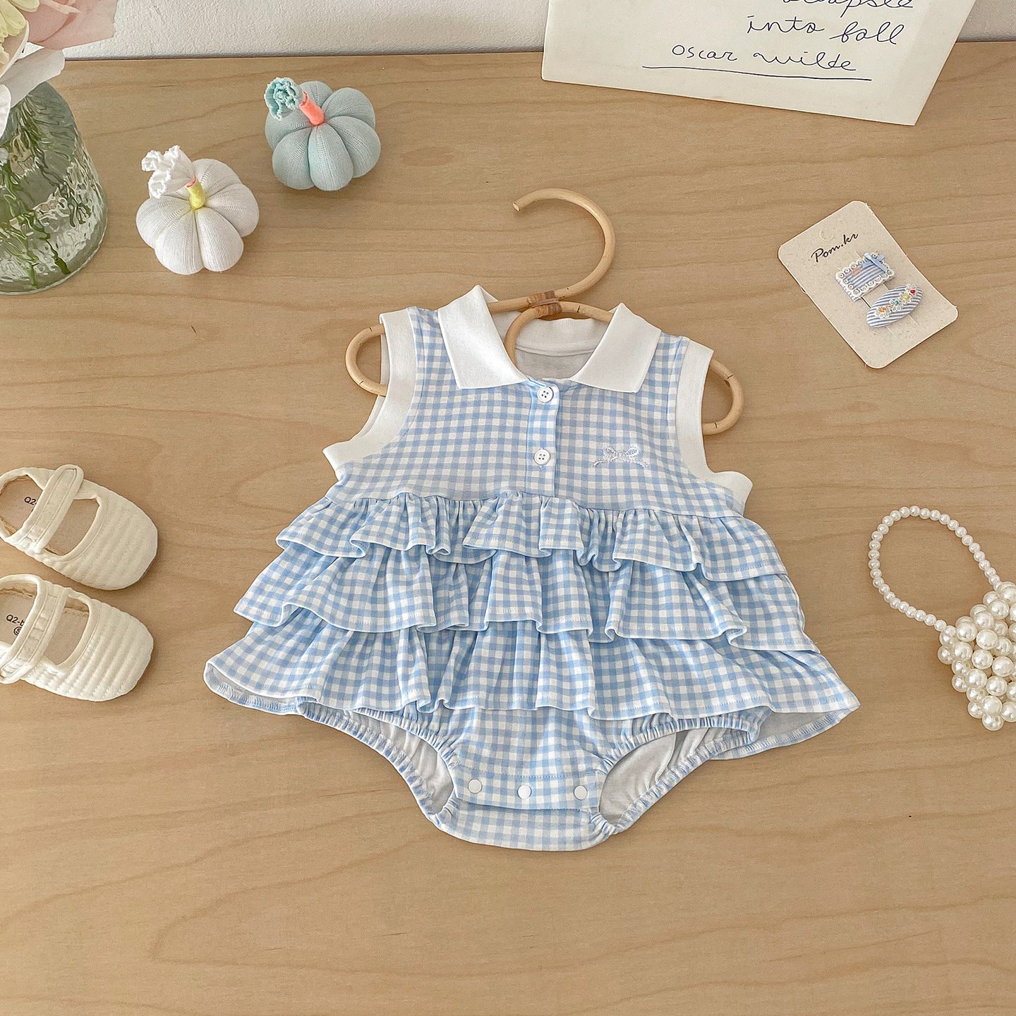 Summer New Baby Girl Checkered Princess Dress, Sleeveless Romper with Open Crotch, Baby Bodysuit Skirt