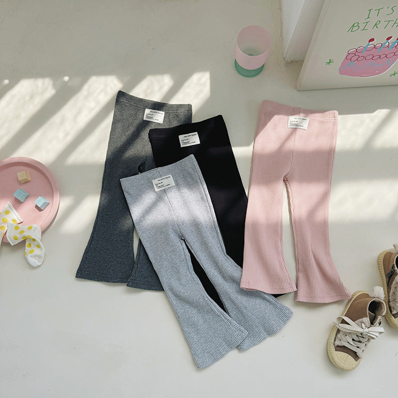 FashionableGirls' Flared Pants Solid ColorStretchy Bottoms for Kids