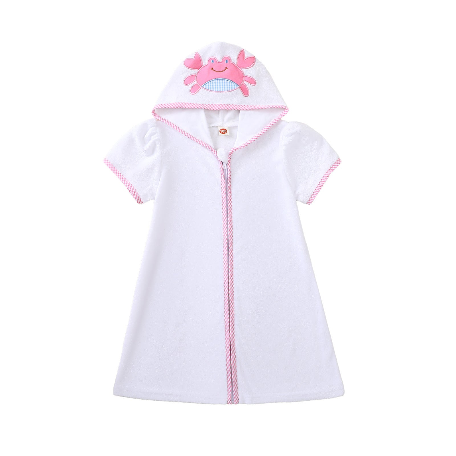 Summer Girls' Hooded Romper Crab Kids Swim Embroidered Cover-Up Baby Beach Towel Bathrobe