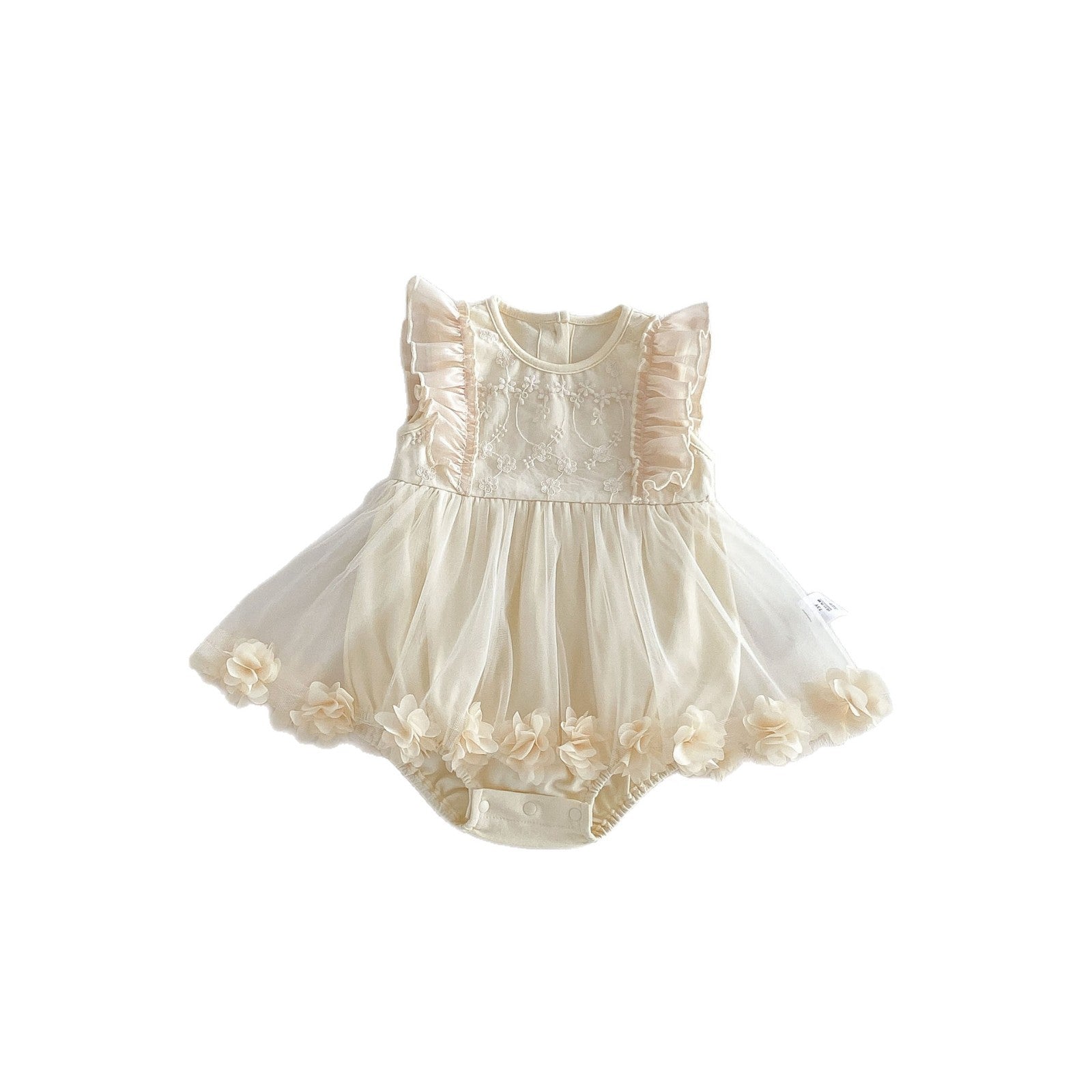 Baby Summer Clothes Mesh Romper Dress, Stylish Floral Princess Dress, Baby Girl's 100-Day Celebration Birthday One-Piece Outfit