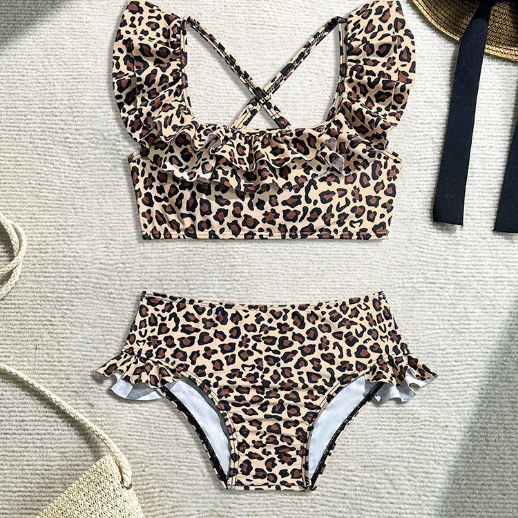 Leopard Print Short Sleeve Swimwear for Kids
