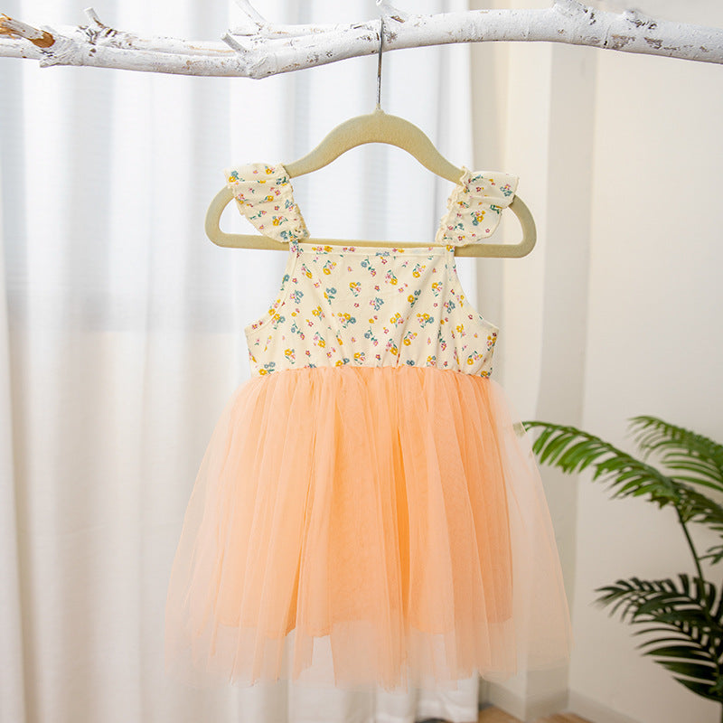 New Mesh Baby Girls Princess DressSummer Ruffle Strap Kids Dress