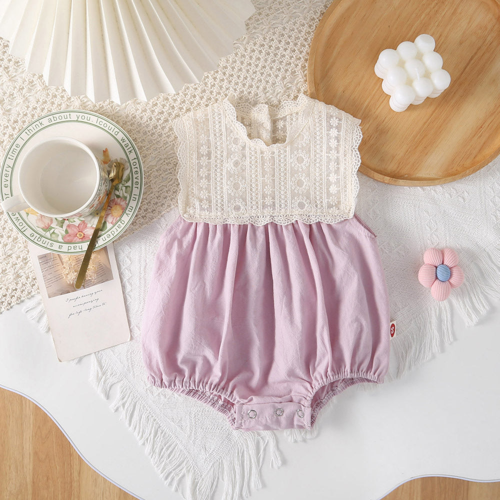 Sleeveless Romper for Baby Girls, Stylish Princess Onesie, Lightweight Baby Outfit for Newborns, Full-Bodied Bodysuit for 1 Month and 100-Day Celebration