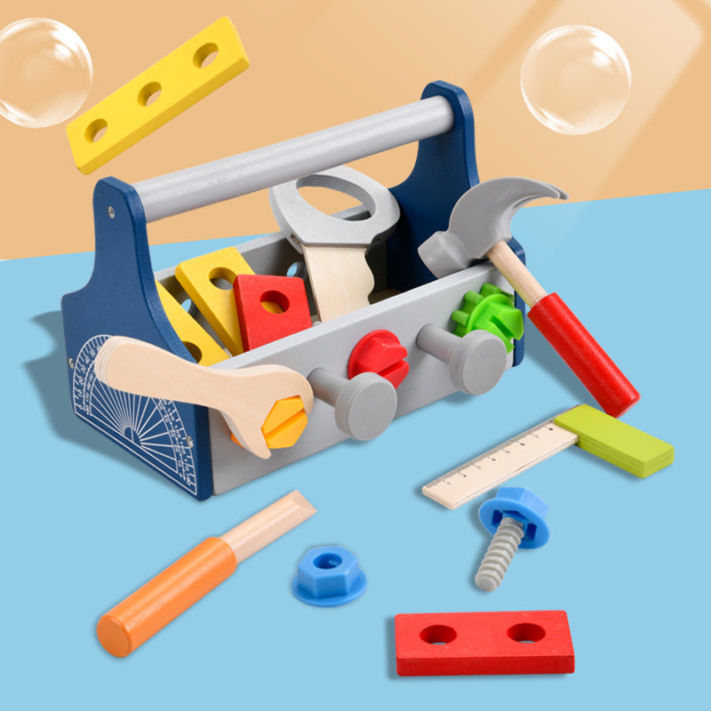 Children's Educational Wooden DIY Portable Simulation European Tool Blue Play House Screw Screw Disassembly Nut Toy