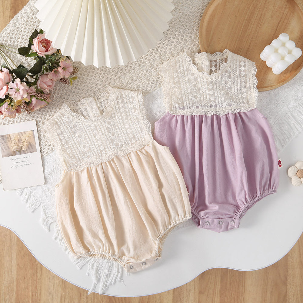 Sleeveless Romper for Baby Girls, Stylish Princess Onesie, Lightweight Baby Outfit for Newborns, Full-Bodied Bodysuit for 1 Month and 100-Day Celebration