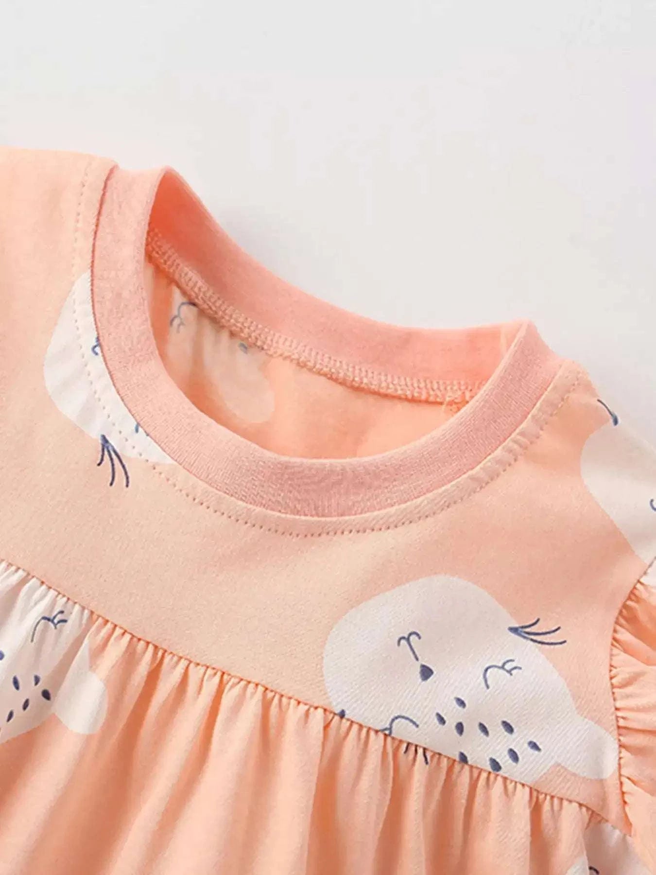 Watermelon pink ruffled sleeve top with cat face print for children