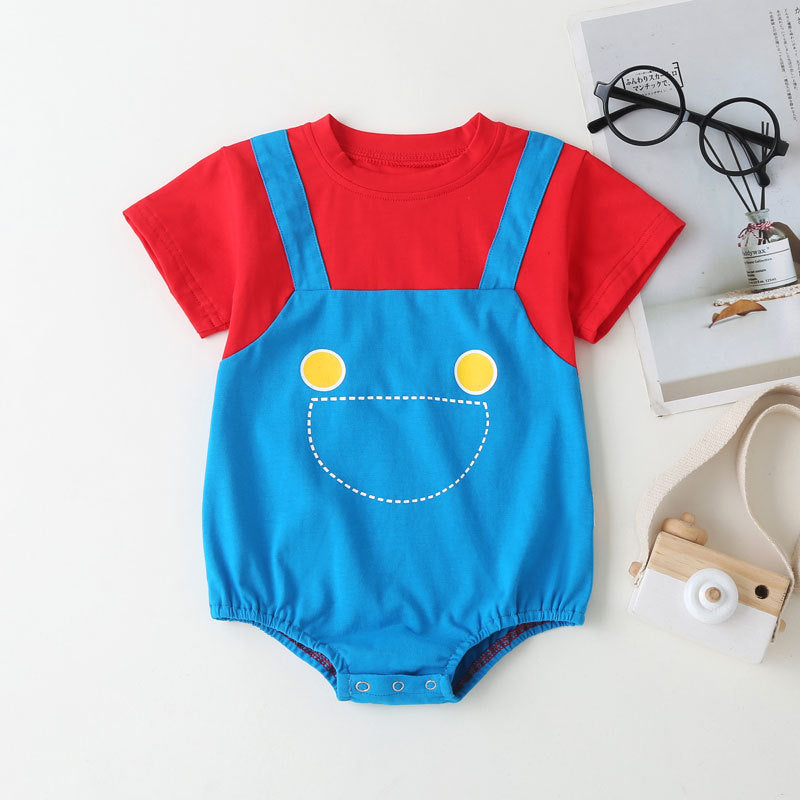 Baby Cotton Romper Super Mario Style for Newborn Photoshoot Summer Outfit