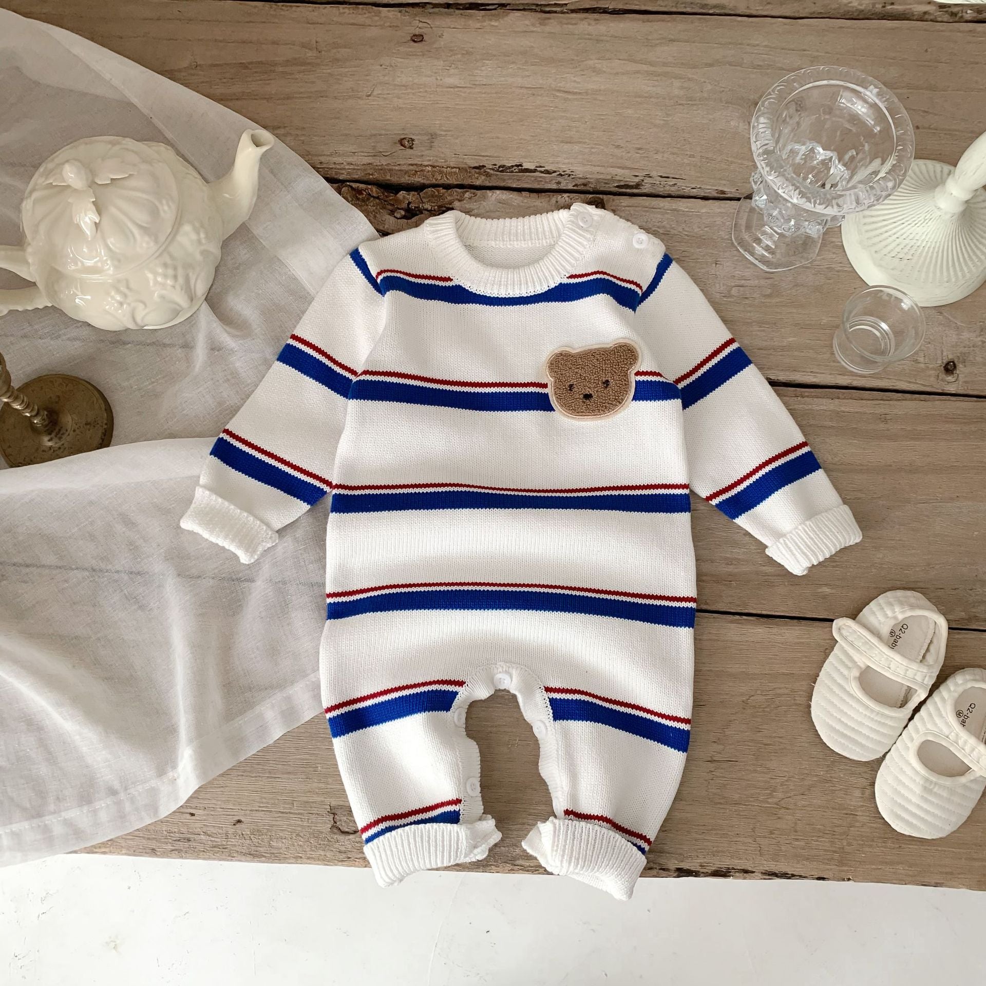 Stripe Baby Spring Knit Bodysuit Onesie Crawling Suit Unisex Baby Simple Crewneck Sweater