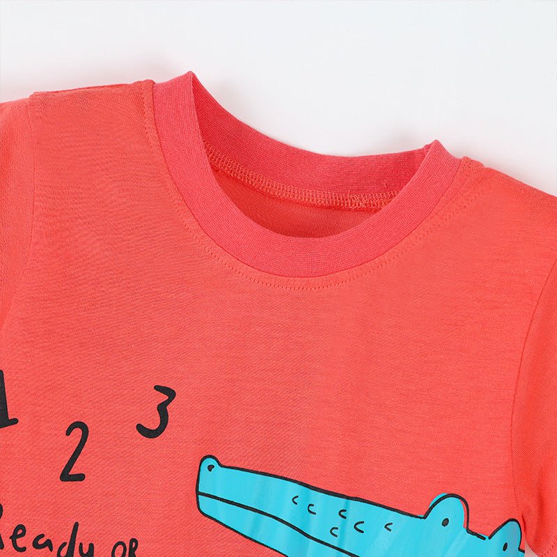 Dinosaur Print Short Sleeve Round Neck Kids T-Shirt