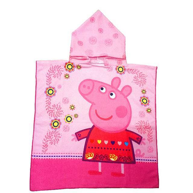 Kids hooded beach towel, pink Peppa Pig face and dress graphic