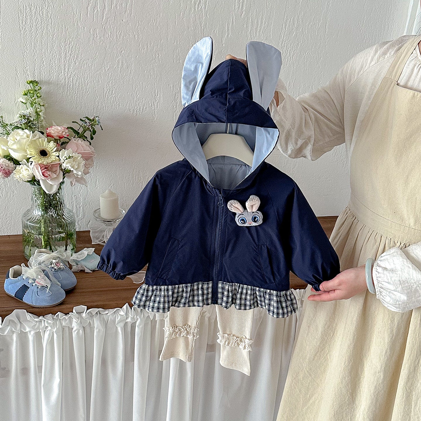 Cute Rabbit Ears Outerwear Set for Baby Girls, Spring New Fashion Two-Piece Set with Cardigan and Leggings