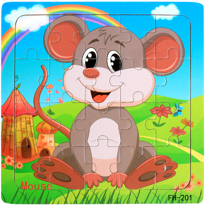 Wooden puzzle, children's animal puzzle, educational cartoon, flat puzzle toy for early childhood education