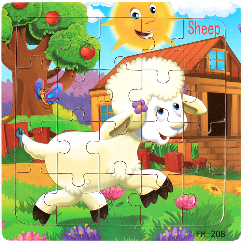 Wooden puzzle, children's animal puzzle, educational cartoon, flat puzzle toy for early childhood education