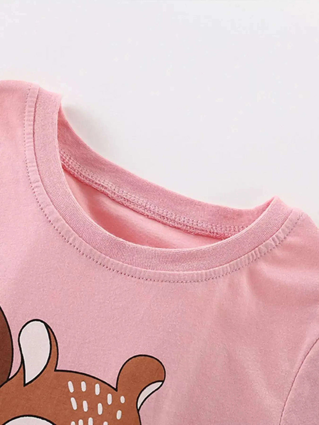 Blush pink kids T-shirt with ribbed crew neck and partial squirrel graphic