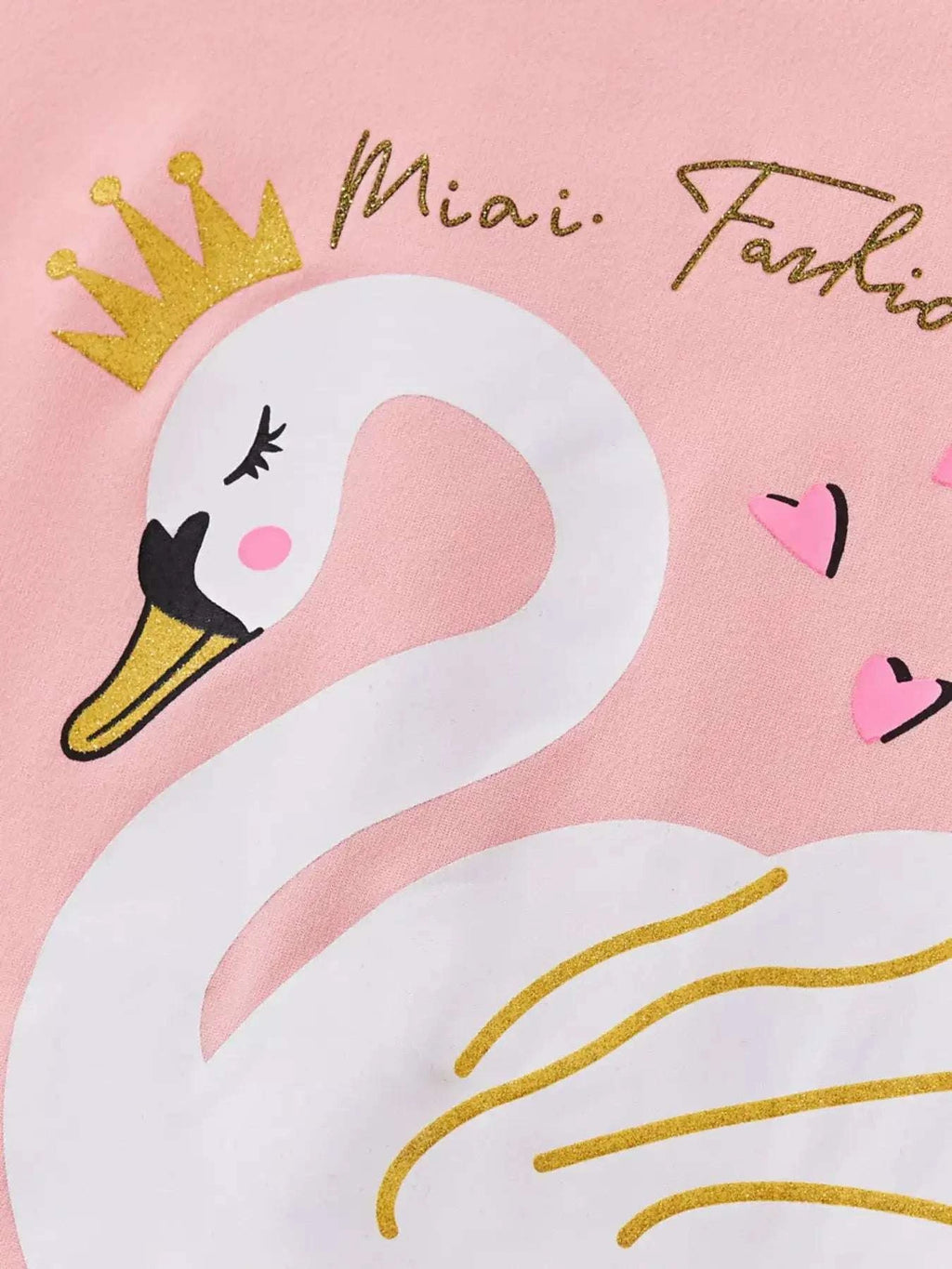 Children's blush pink T-shirt with large white swan print and crown