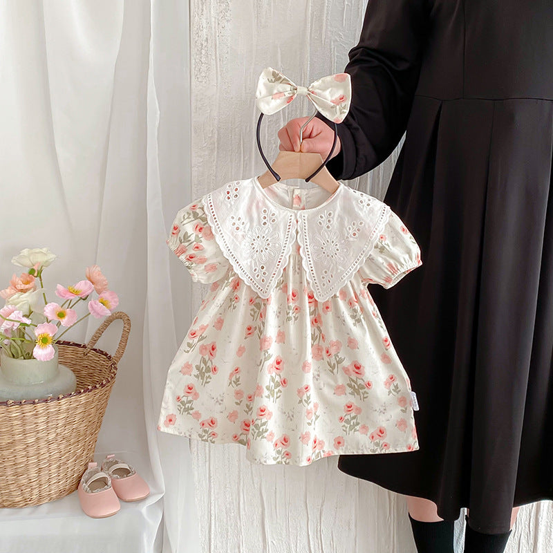 Cute Short Sleeve Dress for Baby Girls Summer Outfit Baby Romper Onesie Sister Matching Set